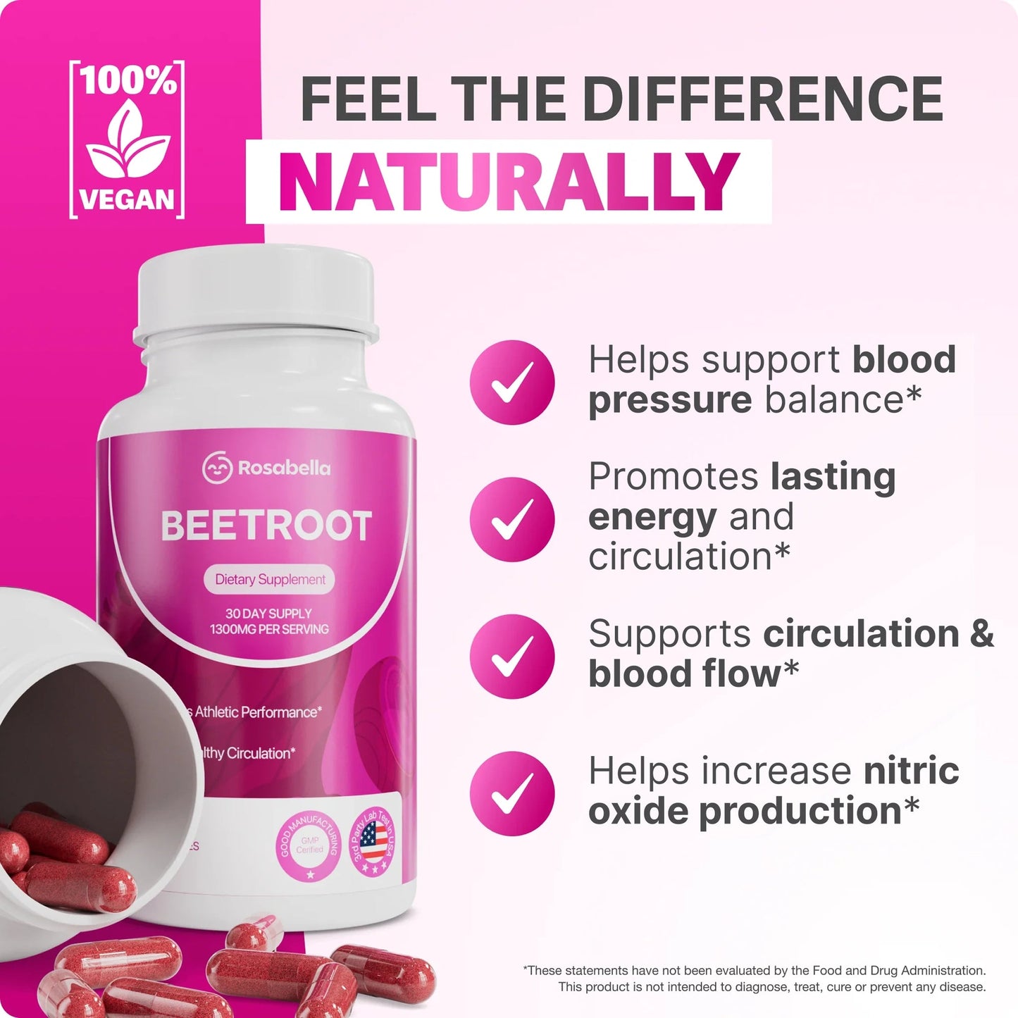 Rosabella Organic Beet Root Capsules 60 Capsules 2 Bottles